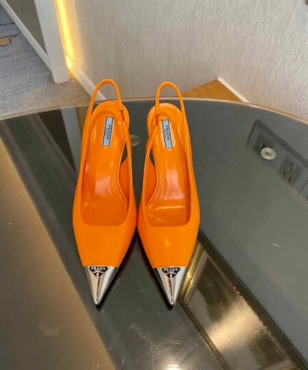 Prada Brushed Slingback Pumps Orange For Women 2.9in/75mm PRD