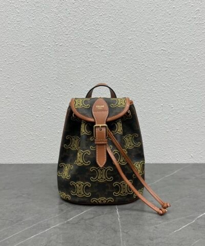 Celine Mini Backpack Folco In Triomphe Canvas With Triomphe Heart Embroidery Brown For Women 8in/20cm 197662EF3.04LU