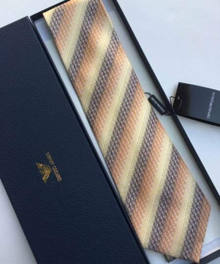 Armani Tie With Embroidered Text Light Orange Armani Men Tie
