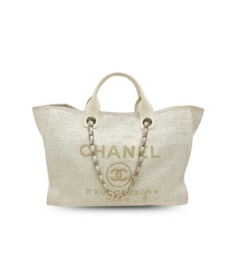 Chanel Deauville Tote Tweed Canvas Bag Fall/Winter Collection, Beige For Women 15in/38cm