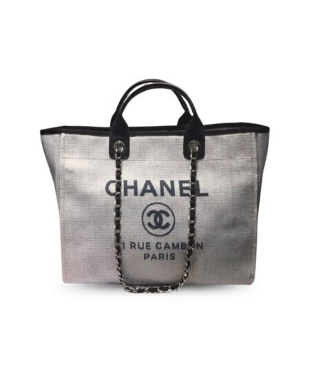 Chanel Deauville Tote Canvas Bag Light Grey For Women, Women's Handbags, Shoulder Bags 15in/38cm A66941