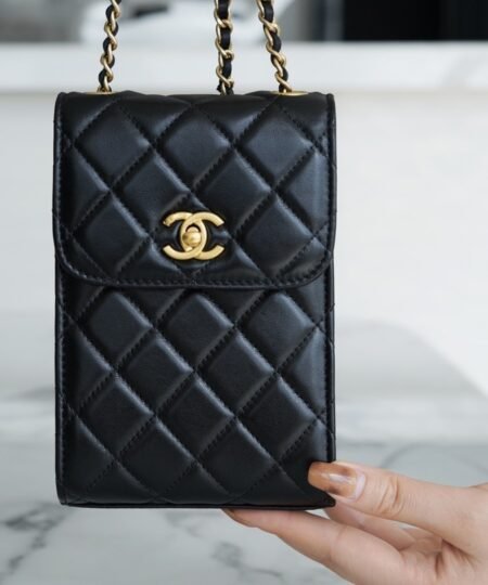 Chanel Quilted Phone Holder Bag Black For Women 19cm/7.4in