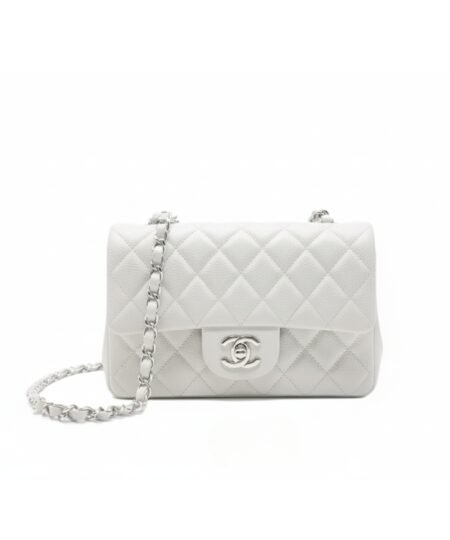 Chanel Small Classic Handbag Silver Hardware White For Women, Women's Bags, Shoulder And Crossbody Bags 7.8in/20cm A01113