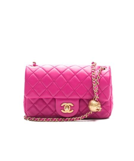 Chanel Flap Bag With CC Ball On Strap Pink For Women, Women's Handbags, Shoulder And Crossbody Bags 7.8in/20cm AS1787