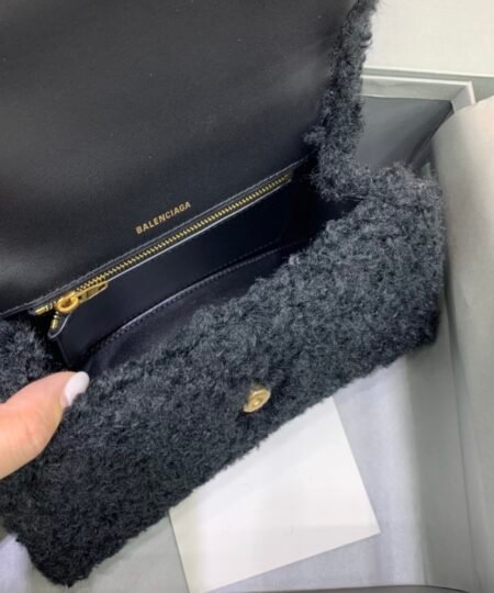 Alternative view of Balenciaga Furry Hourglass Small Handbag With Strap In Black For Women 9.4in/24cm 676365210FU1000