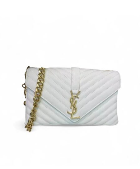 Saint Laurent College Medium Chain Bag White Gold Toned Hardware For Women 9.4in/24cm YSL 600279BRM079207