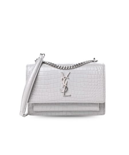 Saint Laurent Sunset Chain Bag With Silver Hardware White For Women 7.4in/19cm YSL 533026DND1N9207