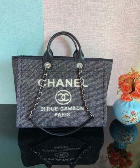 Chanel Large Shopping Tote Bag Grey For Women, Women's Handbag, Shoulder Bags 15in/38cm