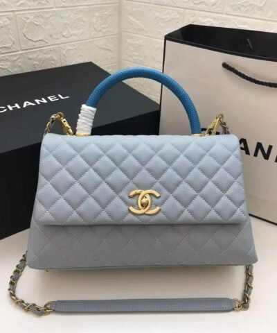 Chanel Large Flap Bag With Top Handle Light Grey For Women 11in/28cm A92991