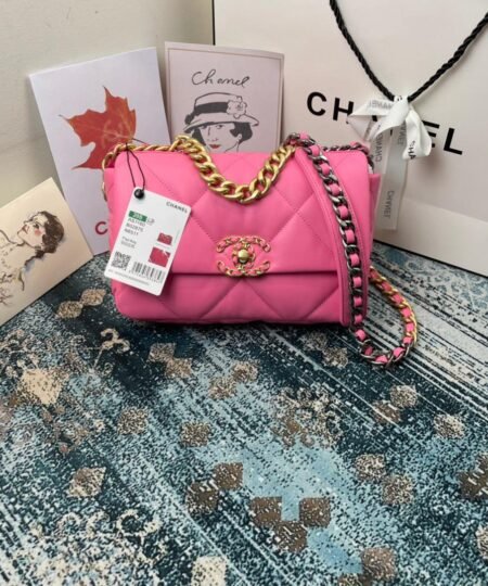 Chanel 19 Handbag 26cm Pink For Women AS1160