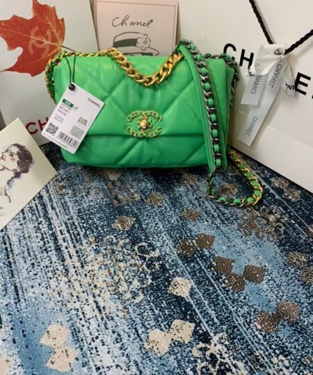 Chanel 19 Handbag 26cm Green For Women AS1160