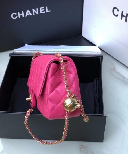 Alternative view of Chanel Flap Bag With CC Ball On Strap Pink For Women, Women's Handbags, Shoulder And Crossbody Bags 7.8in/20cm AS1787