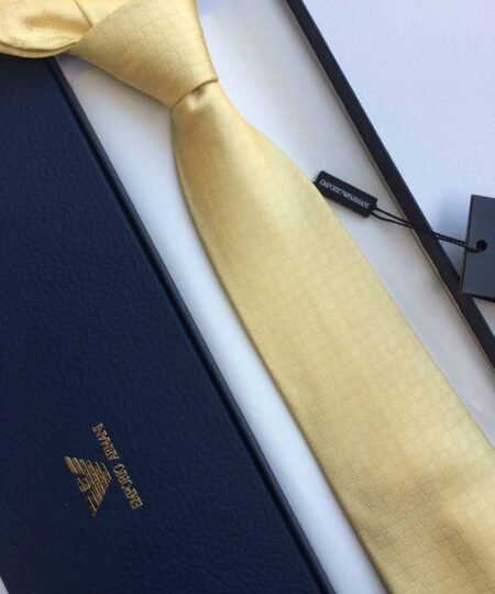 Armani Silk Tie With Geometric Motif Yellow Armani Men Tie
