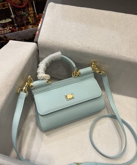 Dolce Gabbana Small Sicily Bag In Dauphine Azure For Women 7.5in/19cm DG