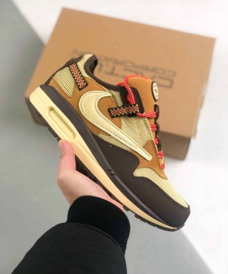 Nike Air Max 1 Travis Scott Cactus Jack Baroque Brown Sneaker For Men, Men's Shoes