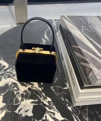 Celine Triomphe Hardshell Velvet Bag Black For Women 4in/10cm