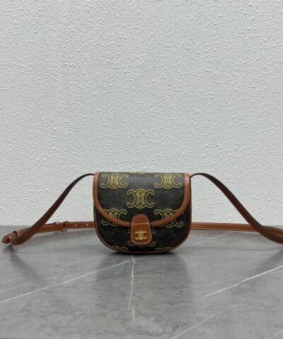 Celine Mini Besace In Triomphe Canvas With Triomphe Heart Embroidery Brown For Women 6in/15cm 196702ECK.04LU
