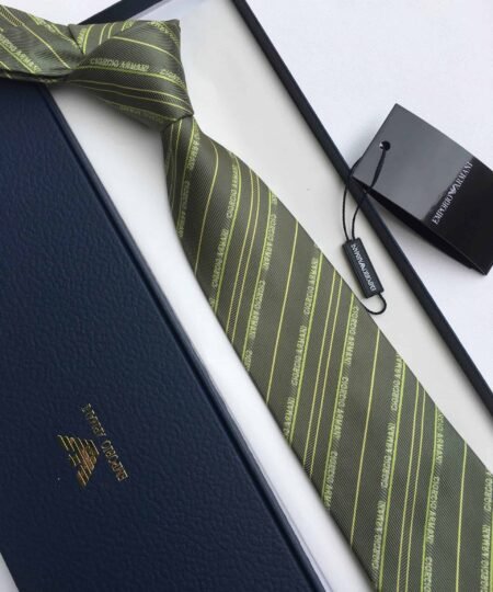 Armani Tie With Embroidered Text Dark Green Armani Men Tie