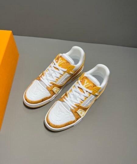 Louis Vuitton Trainer Sneaker Monogram Denim Yellow Virgil Abloh For Men LV 1A9JHJ