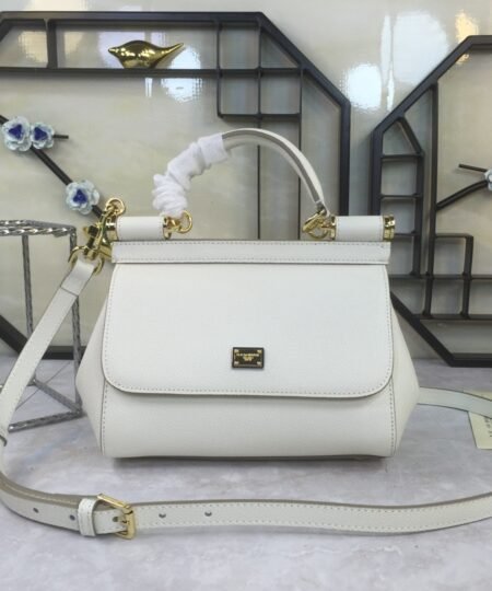 Dolce Gabbana Medium Sicily Handbag In Dauphine White For Women 10.2in/26cm DG BB4347A100180001