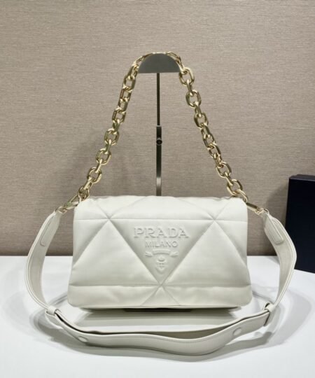 Prada System Nappa Patchwork Shoulder Bag White For Women, Women's Bags 7.5in/19cm