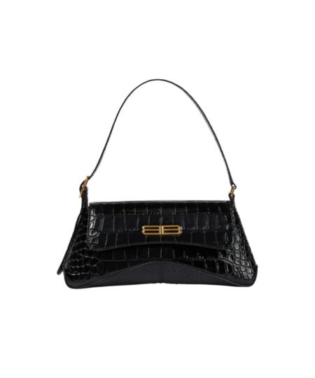 Balenciaga XX Embossed Large Shoulder Bag Black/White For Women 17.3 in/44 cm