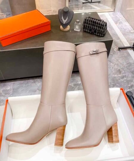 Hermes High Heel Boots Beige For Women 3.54in/9cm