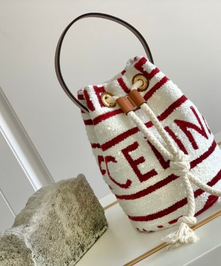 Celine Teen Drawstring In Textile With Celine All-Over White/Red For Women 7in/19cm