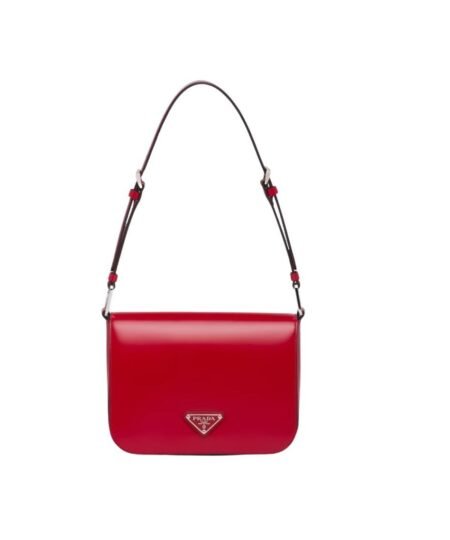Prada Brushed Shoulder Bag In Red For Women 7.8in/ 20cm 1BD308_ZO6_F02SB_V_HOO