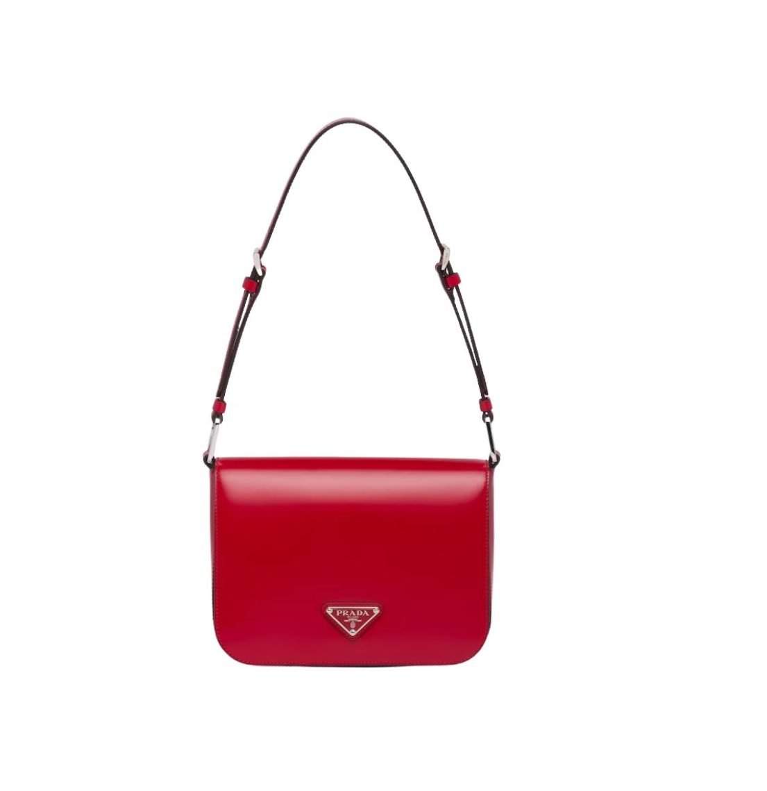 Prada Brushed Shoulder Bag In Red For Women 7.8in/ 20cm 1BD308_ZO6_F02SB_V_HOO