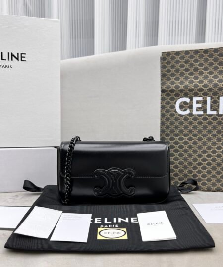 Celine Chain Shoulder Bag Triomphe Black For Women 8in/20.5cm 197993EQJ.38NN