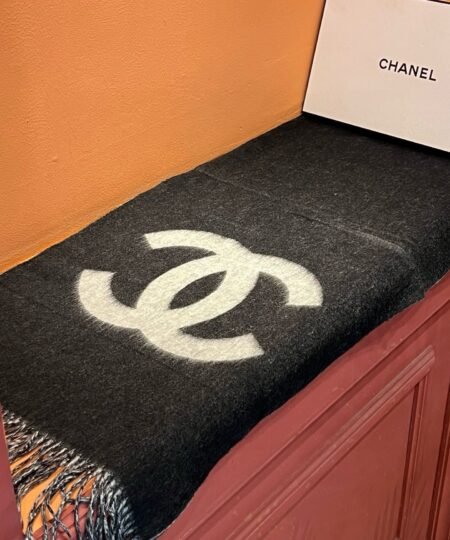Chanel Black and White Classic Big Logo Scarf