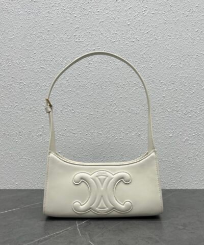 Celine Cuir Triomphe Shoulder Bag White For Women 9.4in/24cm