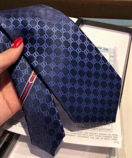 Alternative view of Gucci GG Pattern Silk Tie Navy Blue GG Men Tie ?456520 4B002 4168