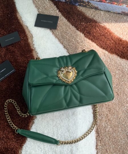 Dolce Gabbana Medium Devotion Shoulder Bag In Quilted Nappa Green For Women 10.2in/26cm DG