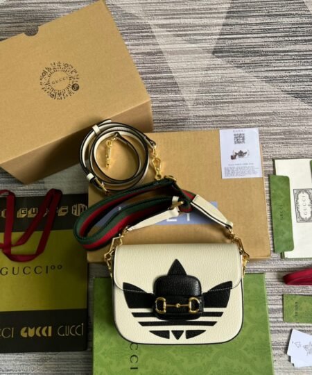 Gucci x Adidas Horsebit 1955 Mini Bag White For Women, Women's Bags 8.1in/21cm GG 658574 U3ZDG 8727