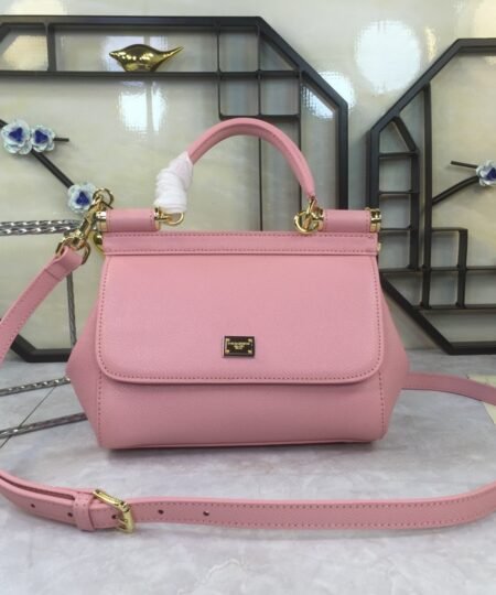 Dolce Gabbana Medium Sicily Handbag In Dauphine Pink For Women 10.2in/26cm DG BB4347A10018H402