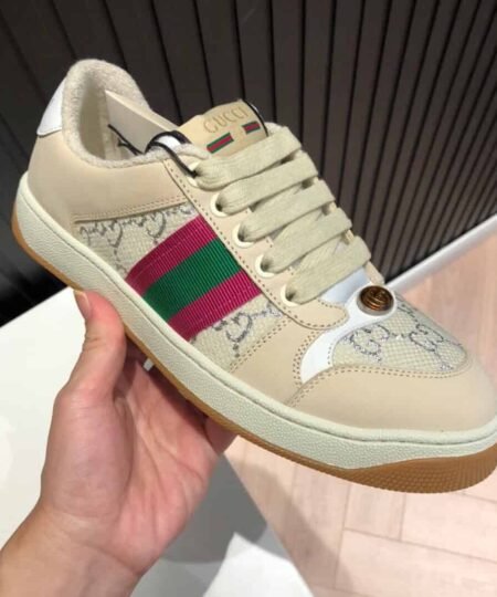 Gucci Women's Screener GG Low-Top Beige Pink Green For Women 546551