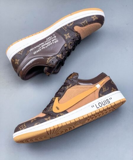 Louis Vuitton x Nike Air Jordan 1 Off-Louis Brown Sneaker For Men, Men’s Shoes