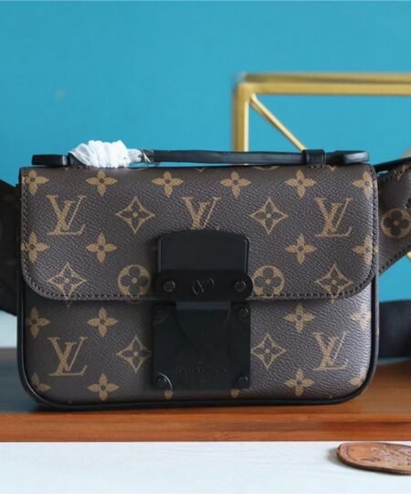 Louis Vuitton S-Lock Sling Monogram Macassar Black For Men, Men's Bags, Crossbody Bags 8.3in/21cm LV M45807