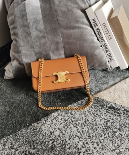Alternative view of Celine Chain Shoulder Bag Triomphe In Shiny Black/Brown For Women 8in/20.5cm 197993BF4.38NO