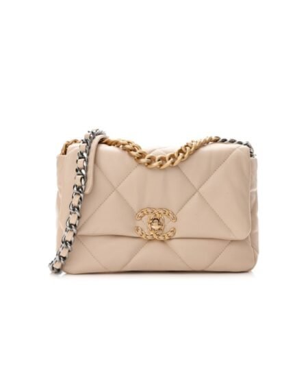 Chanel 19 Flap Bag Beige For Women 10.1in/26cm