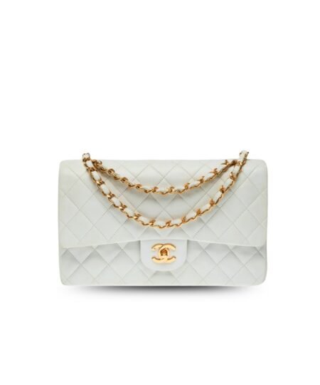 Chanel Classic Handbag Gold Toned Hardware White For Women, Women's Bags, Shoulder And Crossbody Bags 10.2in/26cm A01112
