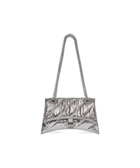 Balenciaga Crush Medium Chain Bag Metallized Quilted In Sliver Tone For Women 12.2in/31cm 716351210IW8110