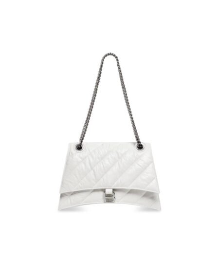 Balenciaga Crush Medium Chain Bag Quilted In Optic White For Women 12.2in/31cm 716393210J09001