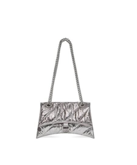Balenciaga Crush Small Chain Bag Quilted In Sliver Tone For Women 9.8in/25cm 716351210IW8110