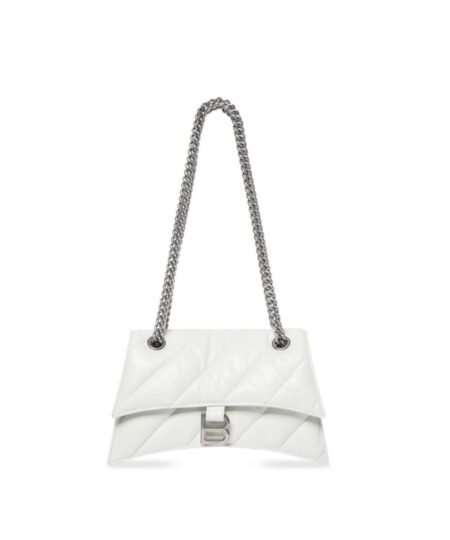 Balenciaga Crush Small Chain Bag Quilted In Optic White/Black For Women 9.8in/25cm 716351210J09001