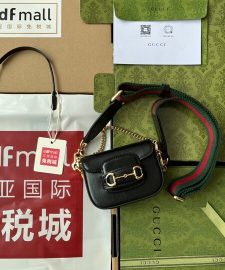 Gucci Horsebit 1955 Strap Wallet Black For Women, Women's Bags 4.7in/12cm GG 699760 18YSG 1060