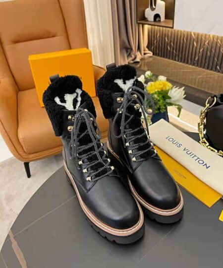 Louis Vuitton Women's Territory Flat Military Boot Black For Women LV