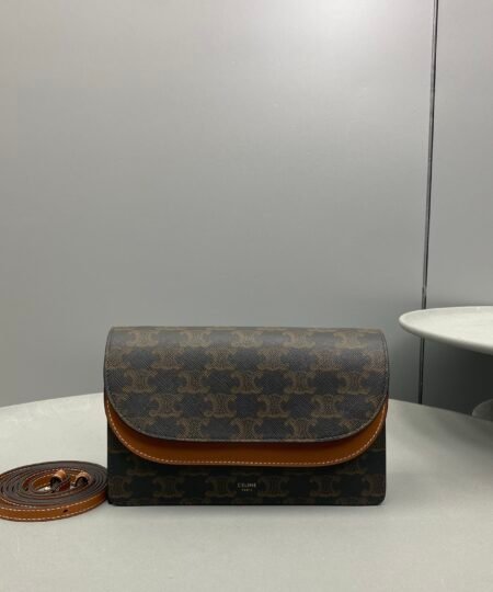 Celine Wallet On Strap In Triomphe Canvas Brown For Women 8in/20cm 10D852CG9.04LU